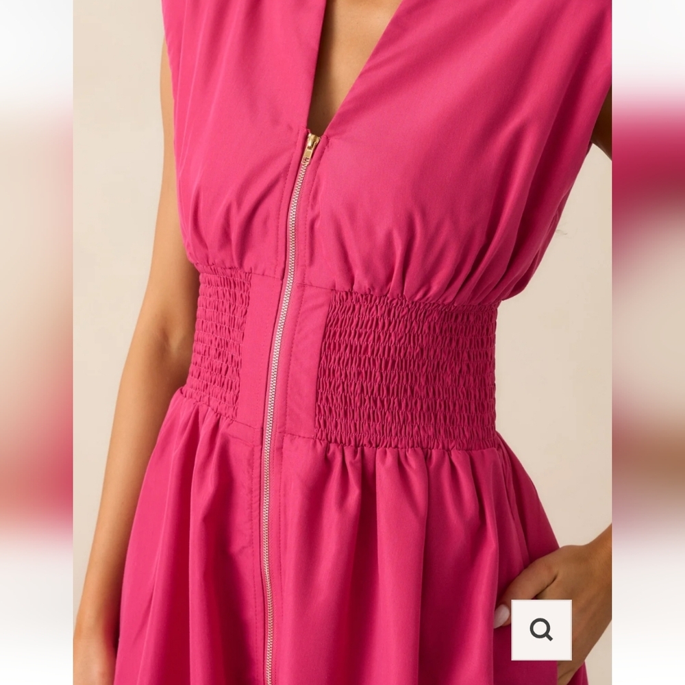 Evette Magenta Pink Zip Front Midi Dress By Avara. - Picture 10 of 13